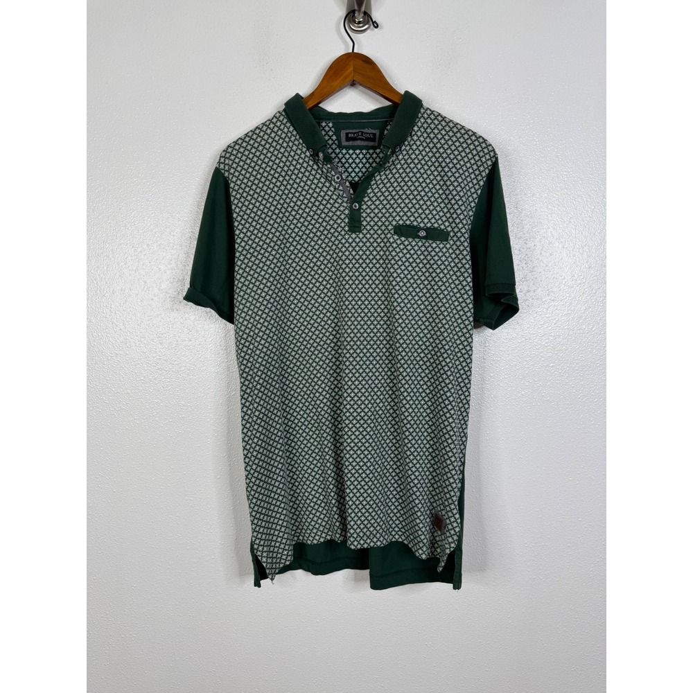 Brave Soul London Mens Green Geometric Pattern Polo Shirt XL MPS-69HARBOUR